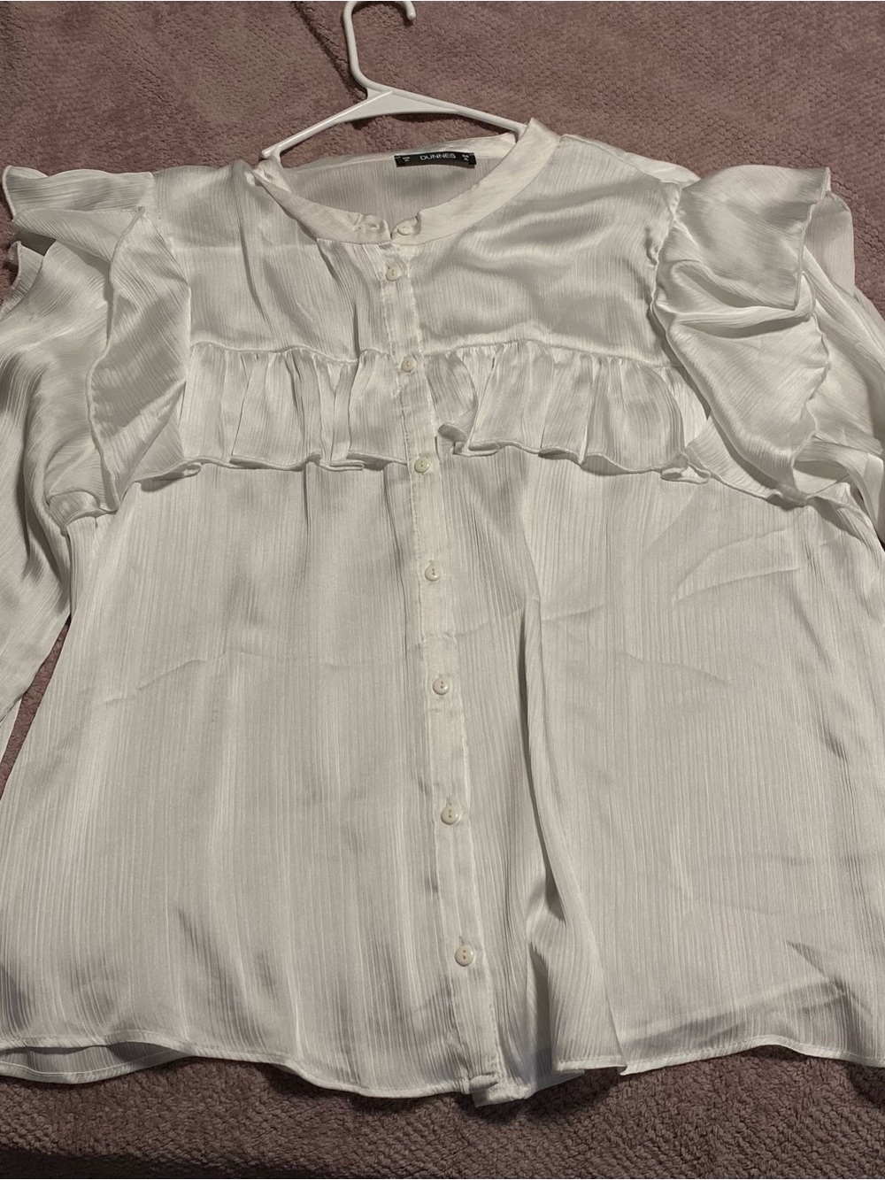 Grandpa Collar White Ruffle-Trim Button Blouse